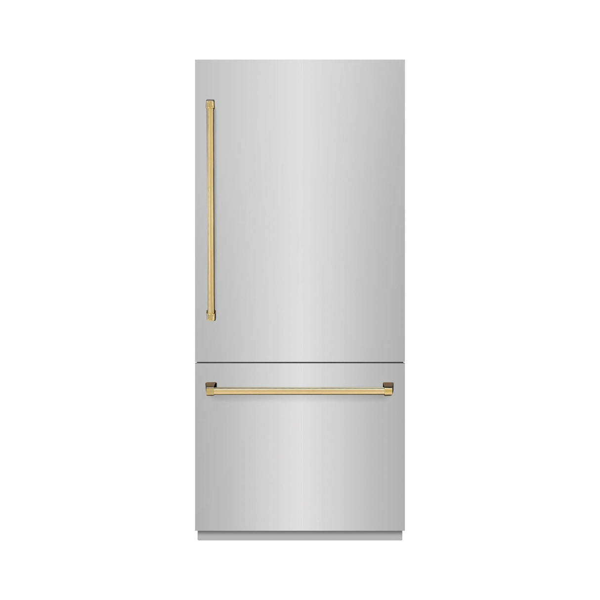 ZLINE Autograph Edition 36 in. 19.8 cu. ft. Built-In Bottom Freezer Refrigerator with Water Dispenser and Ice Maker in Stainless Steel with Graphite Gray Interior and Polished Gold Accents (GRBITZ-304-36G)