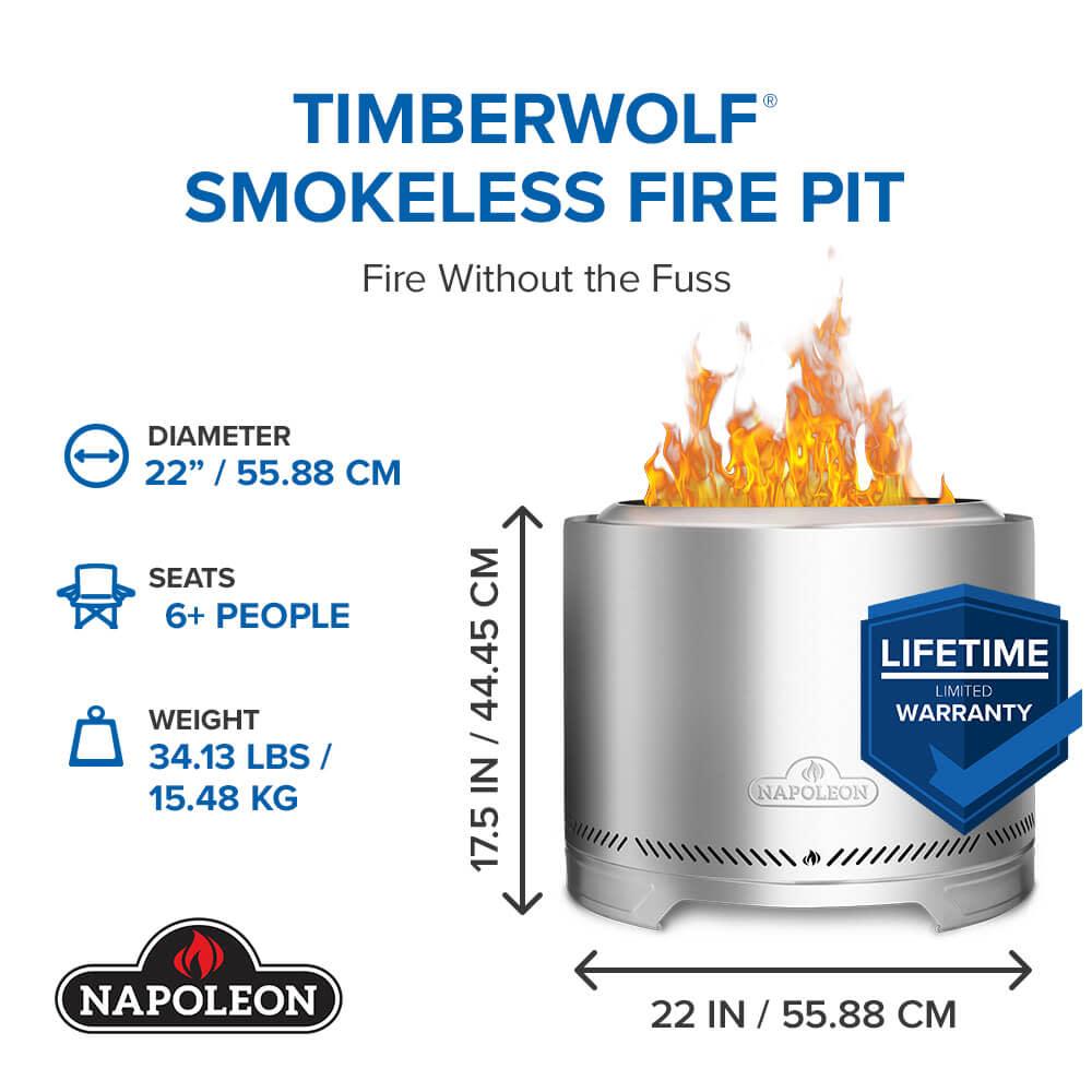 Timberwolf Smokeless Fire Pit 22-inch, Stainless Steel , Wood, Stainless Steel