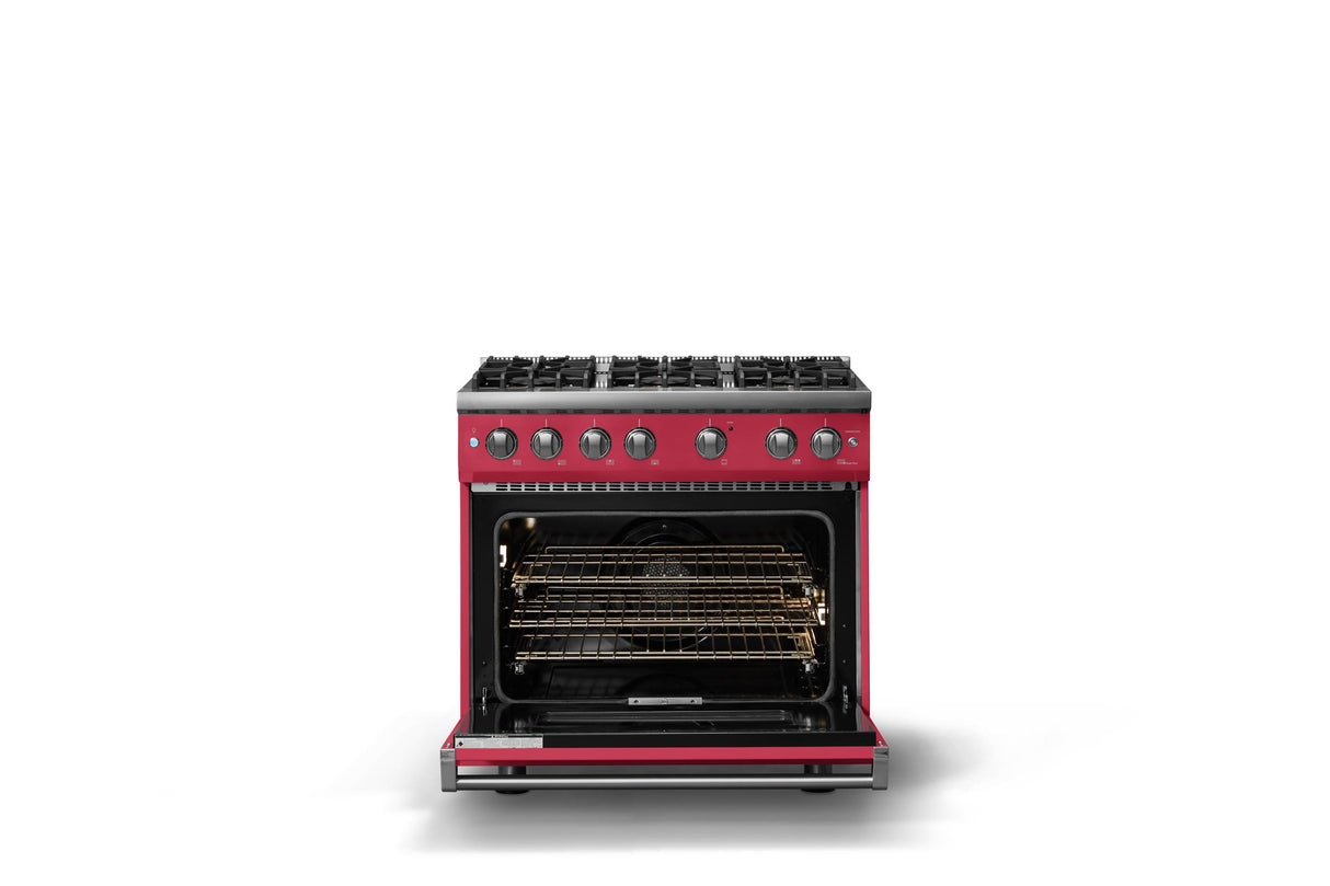 36"W. Sealed Burner Gas Range (Burner: 6b, Finish: Valentine, Trim: Polished Chrome, Fuel: Natural Gas)