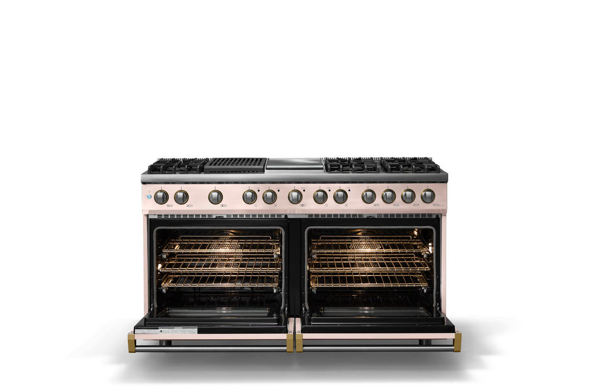 60"W.Dual Fuel Range (Finish: Blush, Trim: Polished Chrome, Fuel: Propane)