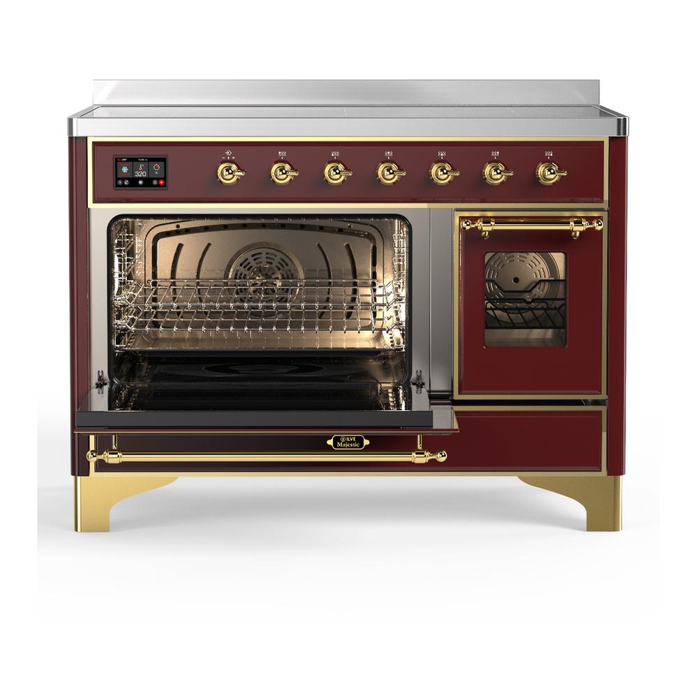 ILVE UMIB48NR3BUG Majestic III 48 inch Induction Range with 6 Elements, 5.02 cu. ft. Total Oven Capacity (Triple Glass Door, Burgundy, Brass)