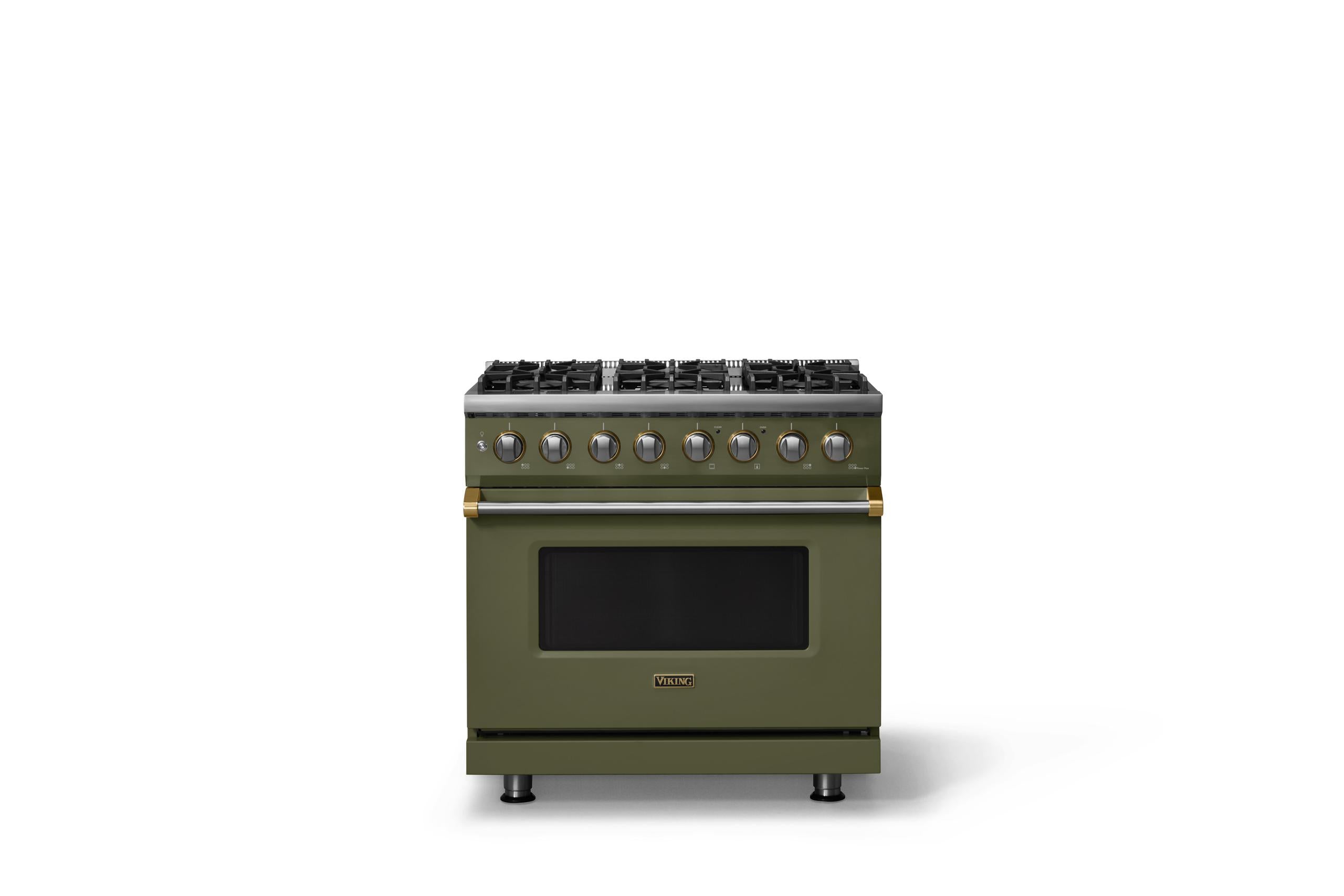 36"W. Dual Fuel Range (Burner: 6b, Finish: Martini, Trim: Brushed Brass, Fuel: Natural Gas)