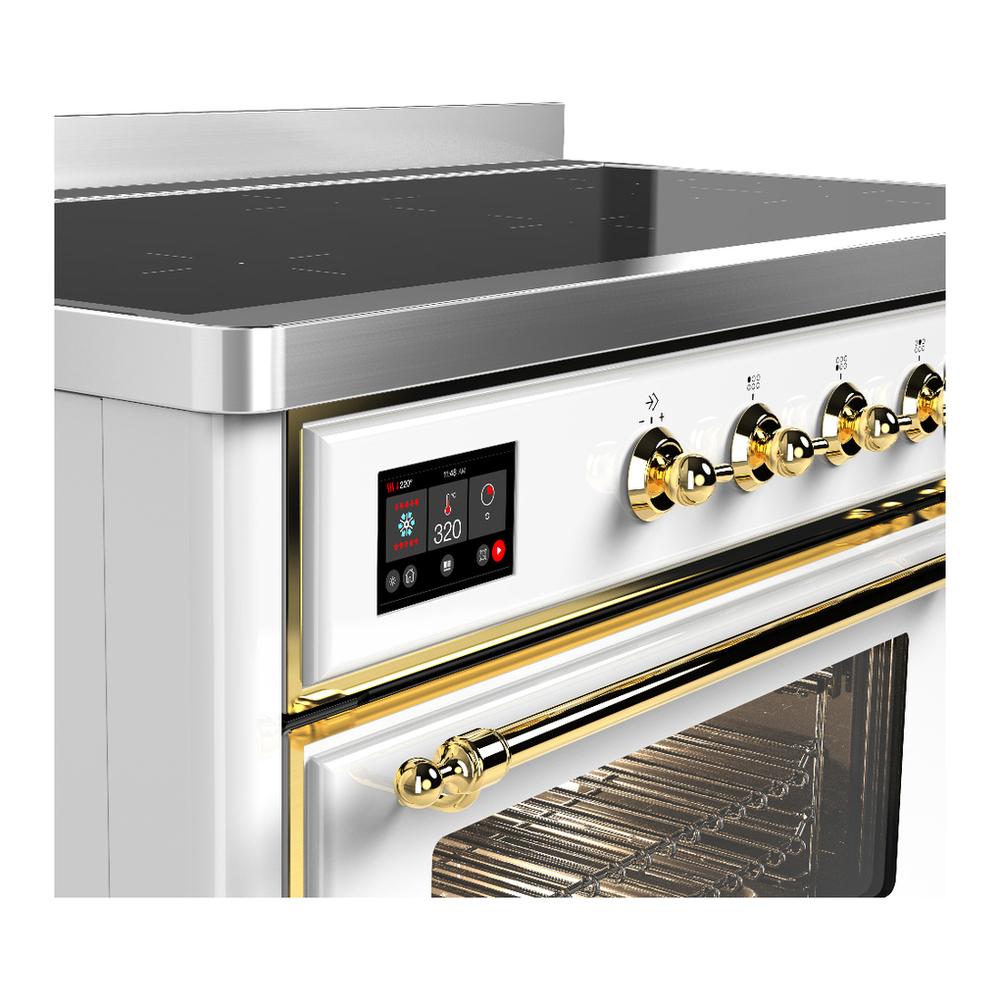 ILVE UMIB48NR3WHG Majestic III 48 inch Induction Range with 6 Elements, 5.02 cu. ft. Total Oven Capacity (Triple Glass Door, White, Brass)
