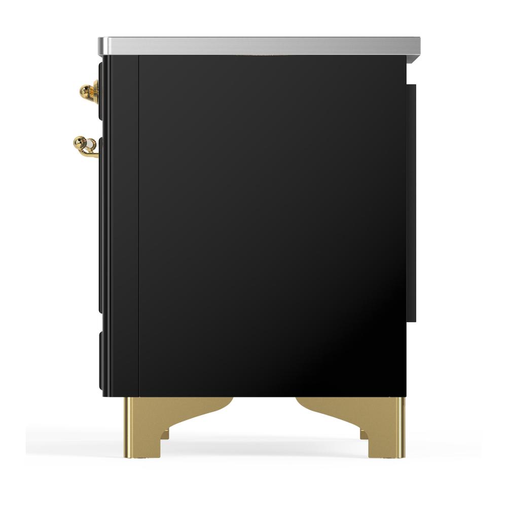 ILVE UMIB36NR3BKG Majestic III 36 inch Induction Range with 6 Elements, 3.5 cu. ft. Total Oven Capacity (Triple Glass Door, Glossy Black, Brass)
