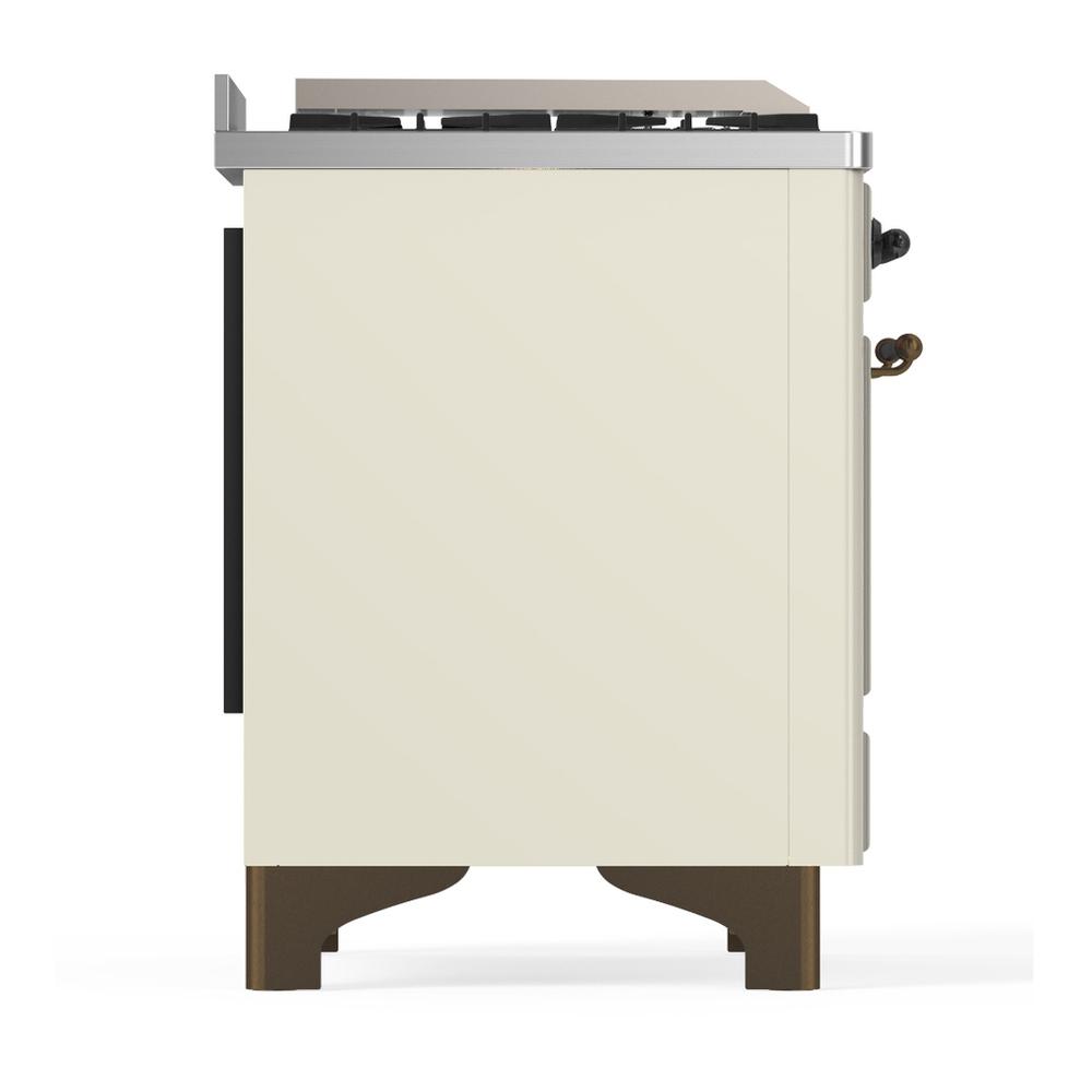 ILVE UM60FNR3AWBLP Majestic III 60 inch Dual Fuel Range with 9 Burners and Griddle, Dual Function Burner up to 25,000 BTU (Liquid Propane, Triple Glass Door, Antique White, Burnished)