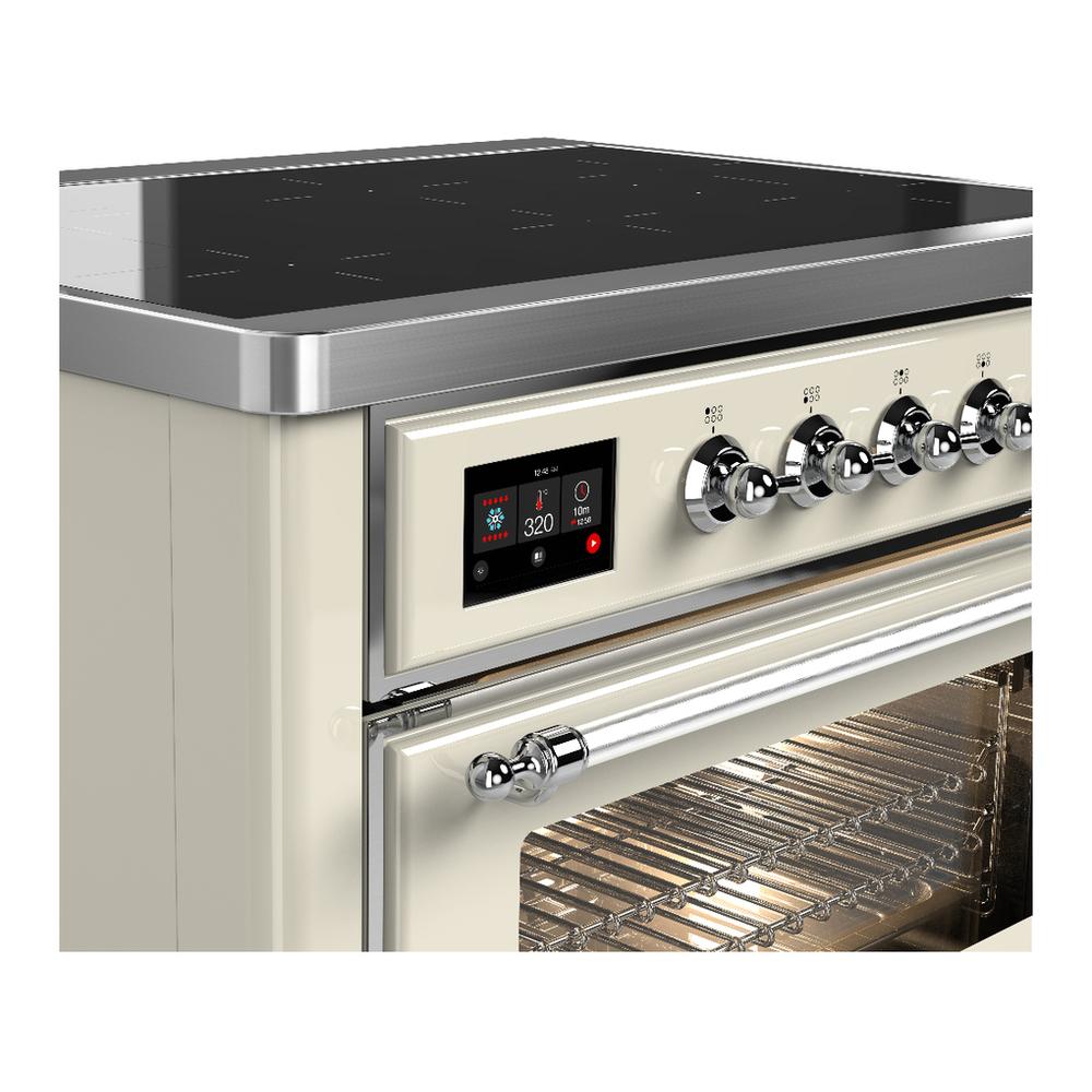 ILVE UMIB36NR3AWC Majestic III 36 inch Induction Range with 6 Elements, 3.5 cu. ft. Total Oven Capacity (Triple Glass Door, Antique White, Chrome)