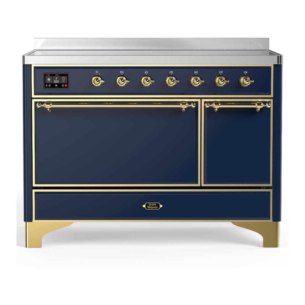 ILVE UMIB48QNR3MBG Majestic III 48 inch Induction Range with 6 Elements, 5.02 cu. ft. Total Oven Capacity (Solid Door, Midnight Blue, Brass)