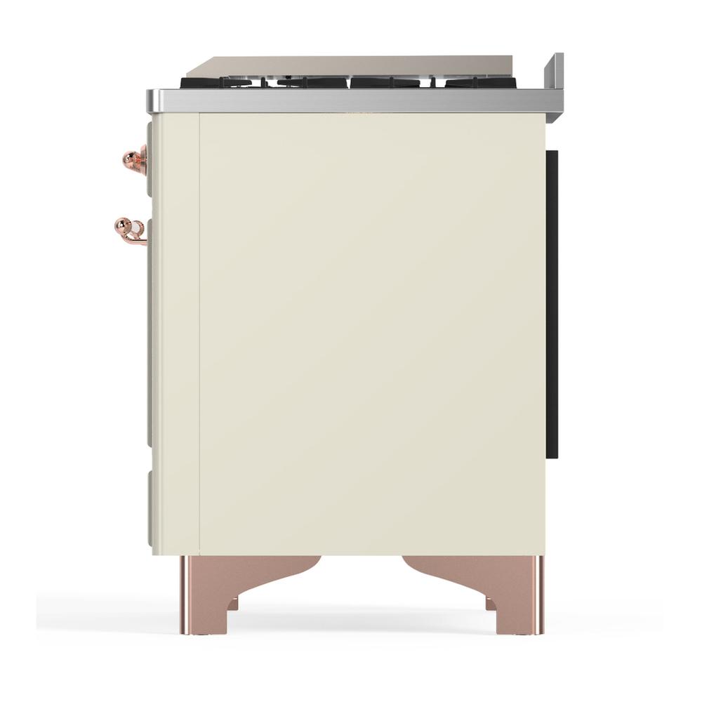 ILVE UMD40FNR3AWPLP Majestic III 40 inch Dual Fuel Range with 6 Burners and Griddle, Dual Function Burner up to 25,000 BTU (Liquid Propane, Triple Glass Door, Antique White, Copper)