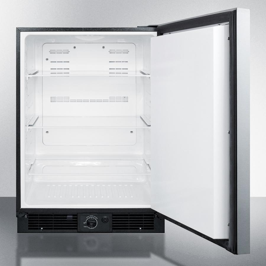 24" Wide Frost-free Built-in Undercounter All-refrigerator With Temperature Alarm, Thermometer, Lock, Internal Fan, Green Dot Cord, and Stainless Steel Door