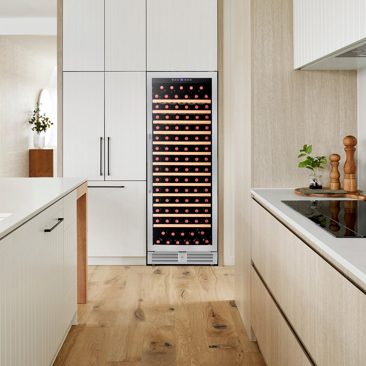 Avanti Refresh Wine Cooler, 149 Bottle Capacity, Stainless Steel Finish with Wood Shelves, Digital Touch Controls, Glass Door (WCF149SE3S)