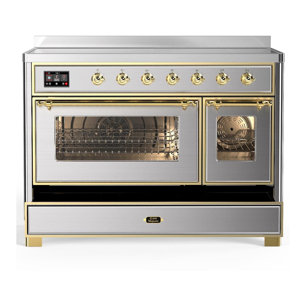 ILVE UMIB48NR3SSG Majestic III 48 inch Induction Range with 6 Elements, 5.02 cu. ft. Total Oven Capacity (Triple Glass Door, Stainless Steel, Brass)