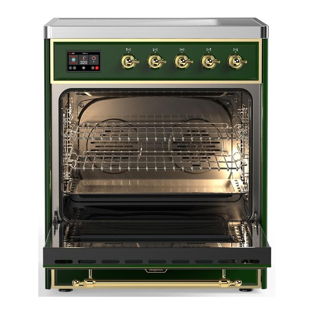 ILVE UMIB30QNR3EGG Majestic III 30 inch Induction Range with 4 Elements, 4 cu. ft. Oven Capacity (Solid Door, Emerald Green, Brass)