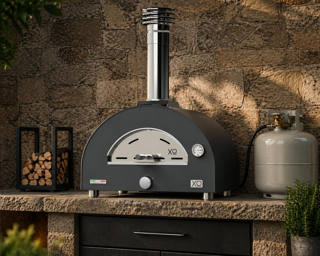 Countertop Hybrid Gas & Wood Oven in Black