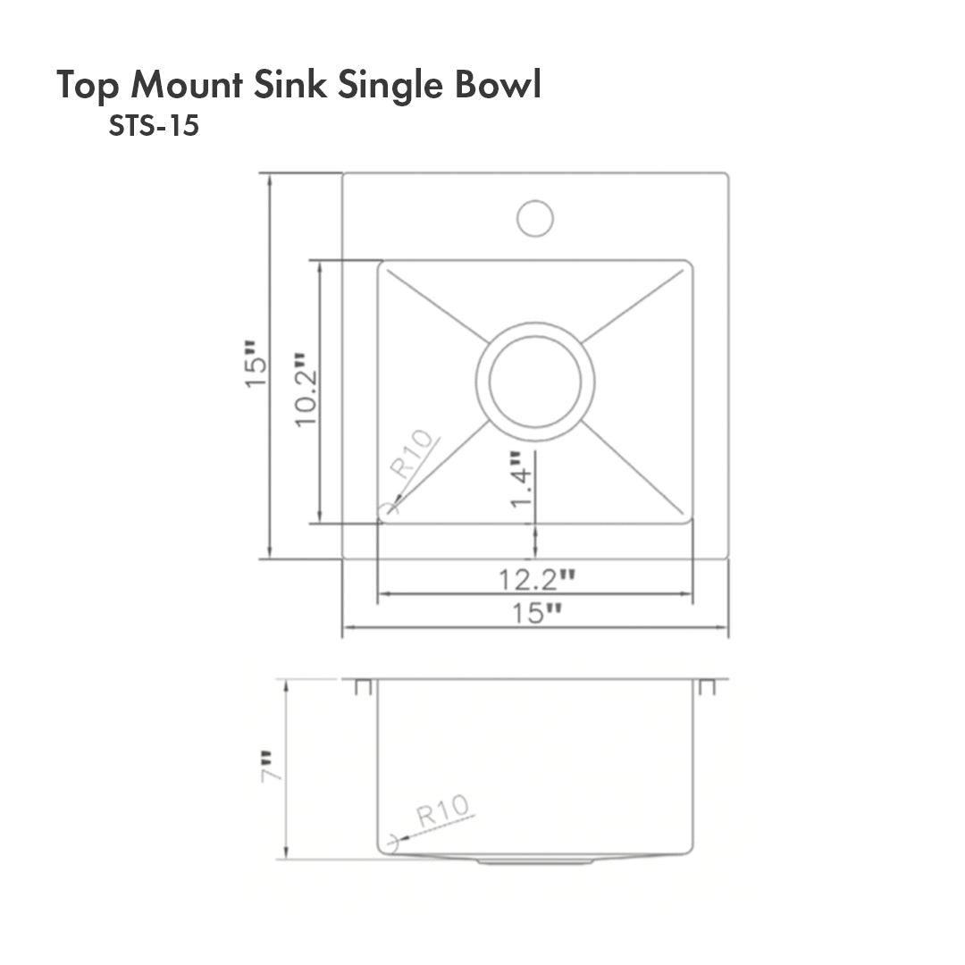 ZLINE 15 in. Donner Topmount Single Bowl Bar Kitchen Sink in Stainless Steel (STS-15)
