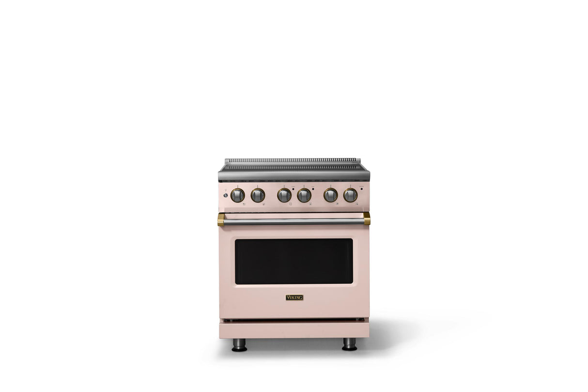 30"W. Electric Range (Finish: Blush, Trim: Brushed Brass)