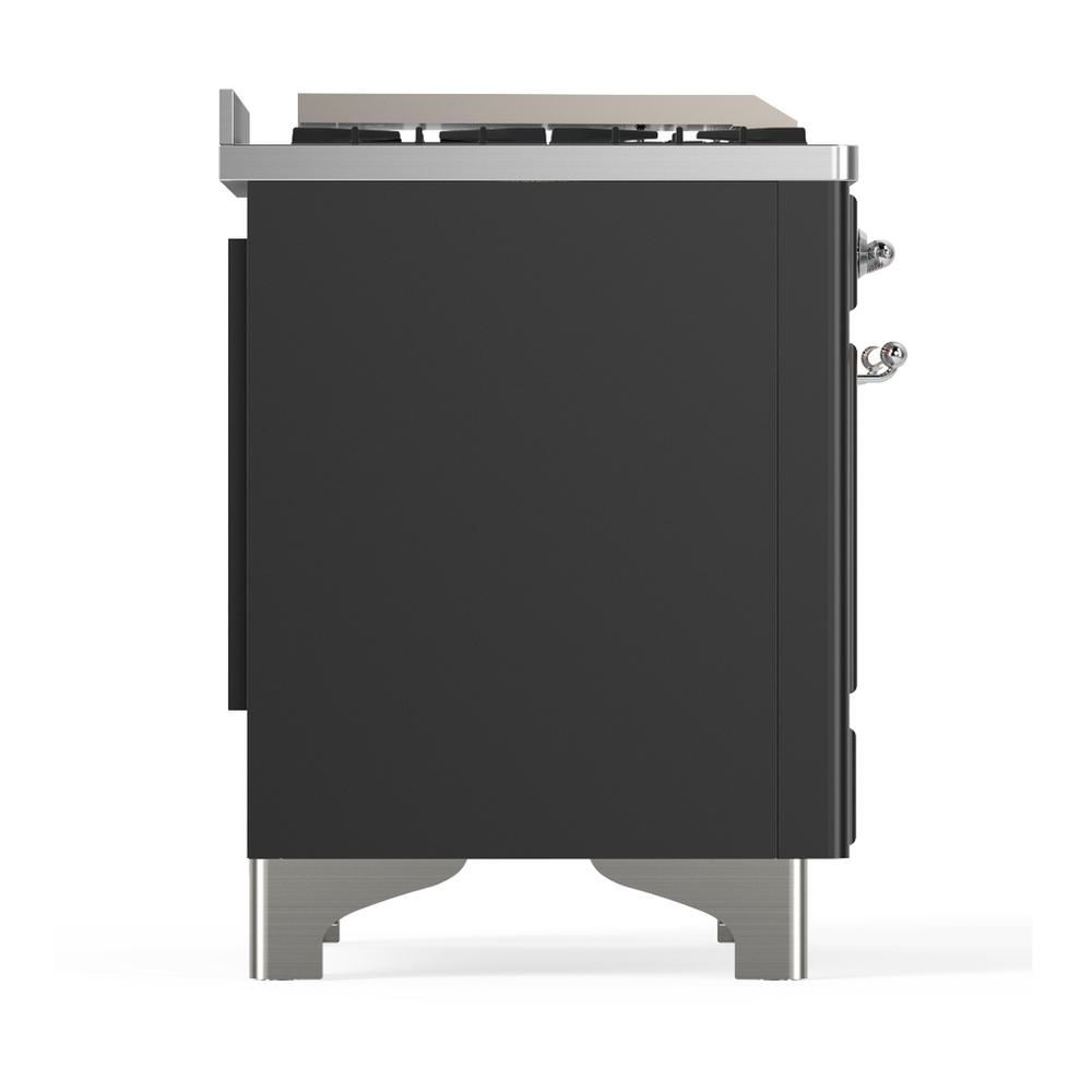 ILVE UM48FSQNR3MGC Majestic III 48 inch Dual Fuel Range with 5 Black Brass Burners, Griddle and French Top, Dual Function Burner up to 25,000 BTU (Natural Gas, Solid Door, Graphite Matte, Chrome)