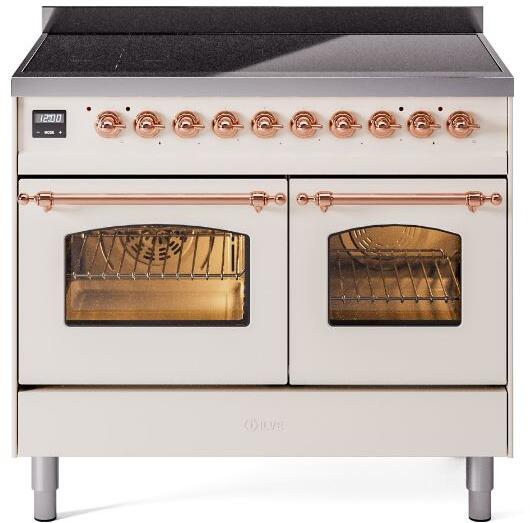 Nostalgie II 40 Inch Electric Freestanding Range in Antique White with Copper Trim