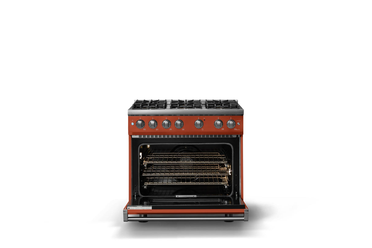 36"W. Sealed Burner Gas Range (Burner: 6b, Finish: Spiced Cider, Trim: Polished Chrome, Fuel: Natural Gas)