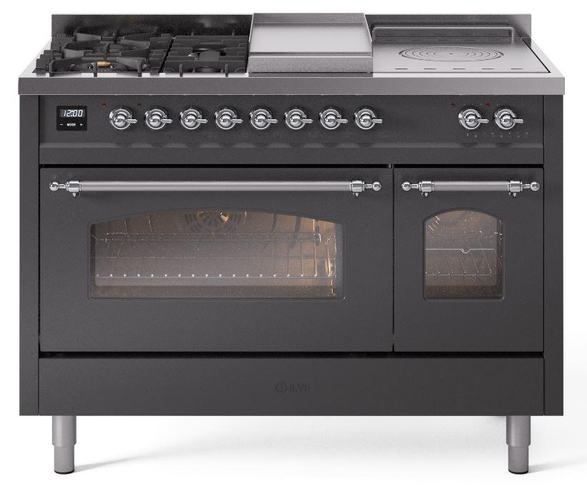 Nostalgie II 48 Inch Dual Fuel Liquid Propane Freestanding Range in Matte Graphite with Chrome Trim