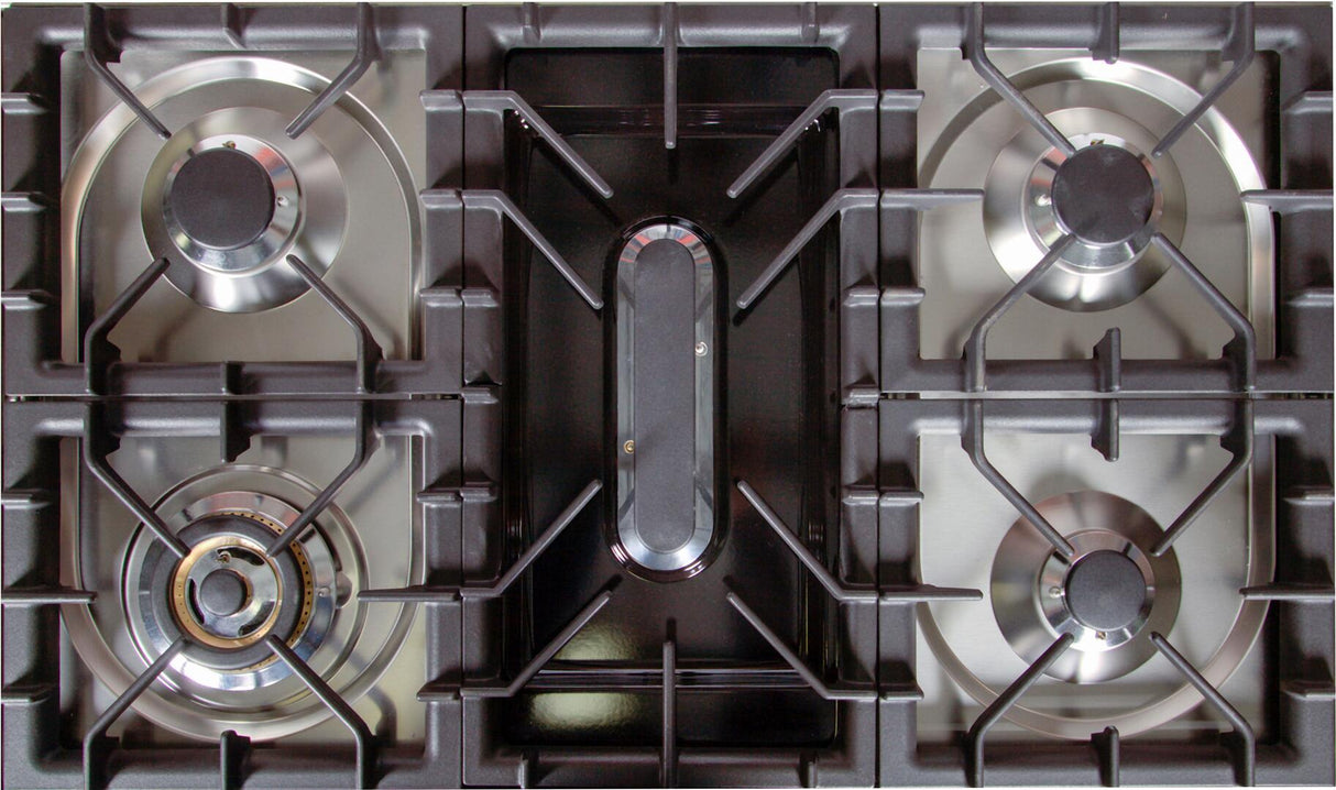 Nostalgie 40 Inch Dual Fuel Natural Gas Freestanding Range in Stainless Steel with Brass Trim