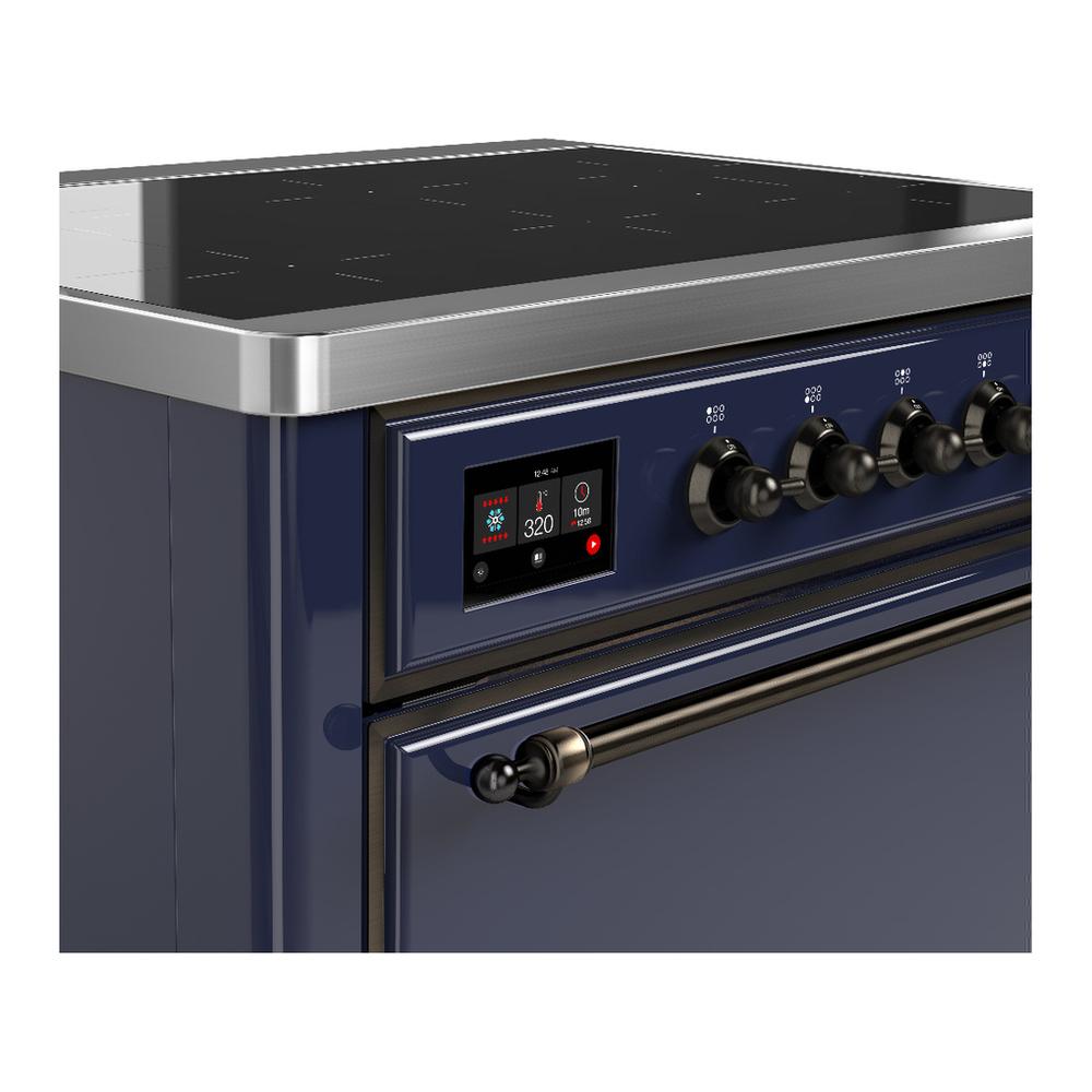 ILVE UMIB36QNR3MBB Majestic III 36 inch Induction Range with 6 Elements, 3.5 cu. ft. Total Oven Capacity (Solid Door, Midnight Blue, Burnished)