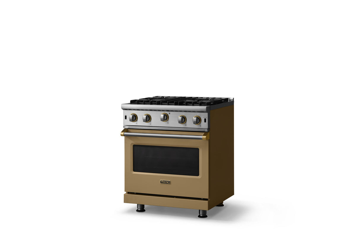 30"W. Open Burner Gas Range (Finish: Golden Hour, Trim: Brushed Brass, Fuel: Natural Gas)