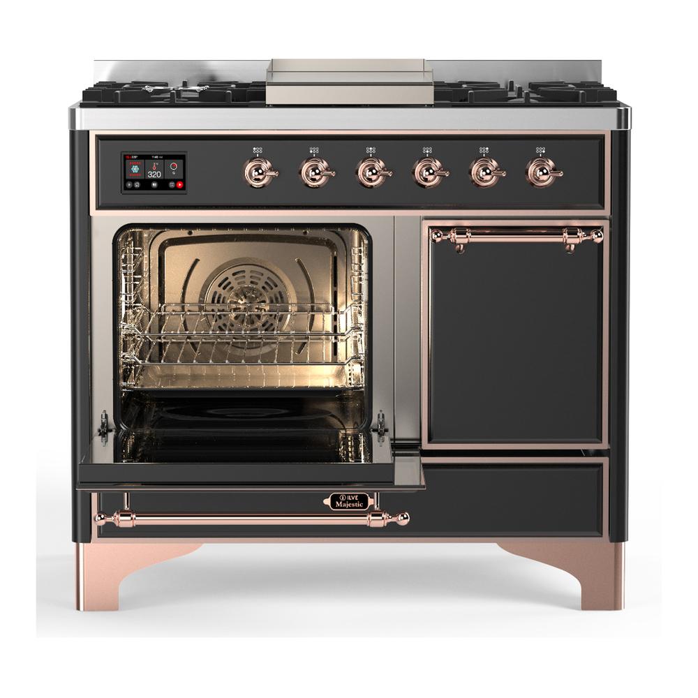 ILVE UMD40FQNR3MGP Majestic III 40 inch Dual Fuel Range with 6 Burners and Griddle, Dual Function Burner up to 25,000 BTU (Natural Gas, Solid Door, Graphite Matte, Copper)