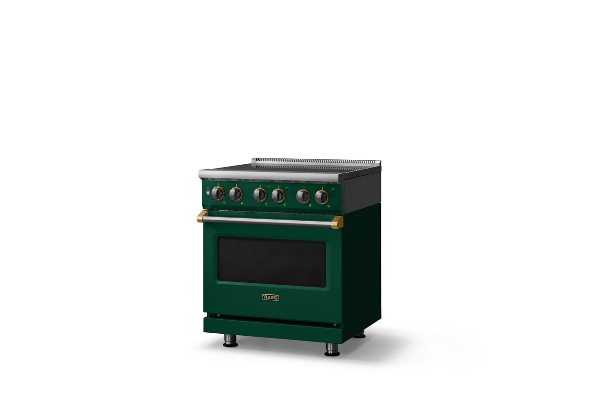 30"W. Electric Range (Finish: Ivy, Trim: Brushed Brass)