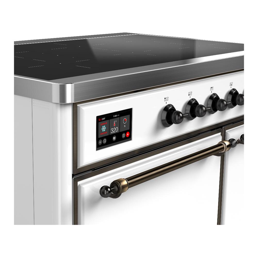 ILVE UMDIB40QNR3WHB Majestic III 40 inch Induction Range with 6 Elements, 3.82 cu. ft. Total Oven Capacity (Solid Door, White, Burnished)