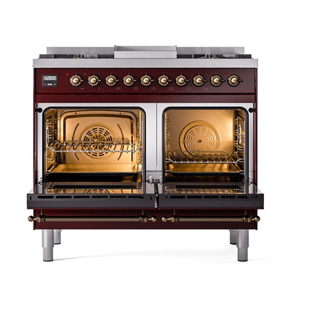 ILVE UND40FQNMPBUBLP Nostalgie II Noblesse 40 inch Dual Fuel Range (Liquid Propane, Solid Door, Burgundy, Burnished)