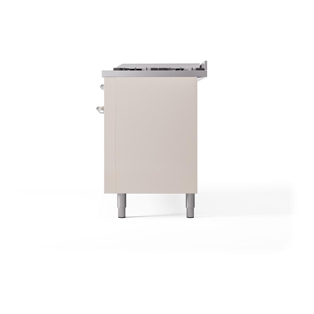 ILVE UN60FQNMPAWCLP Nostalgie II Noblesse 60 inch Dual Fuel Range (9 Sealed Burners + Griddle, Liquid Propane, Solid Door, Antique White, Chrome)