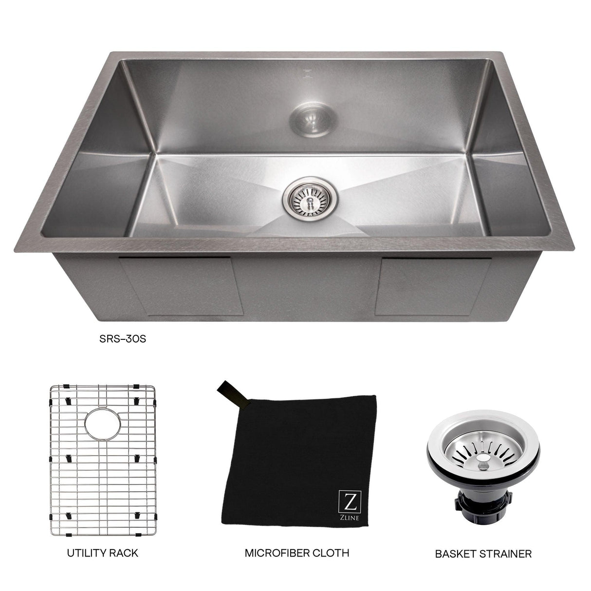 ZLINE 30 in. Meribel Undermount Single Bowl Satin Stainless Steel Kitchen Sink with Bottom Grid (SRS-30S)