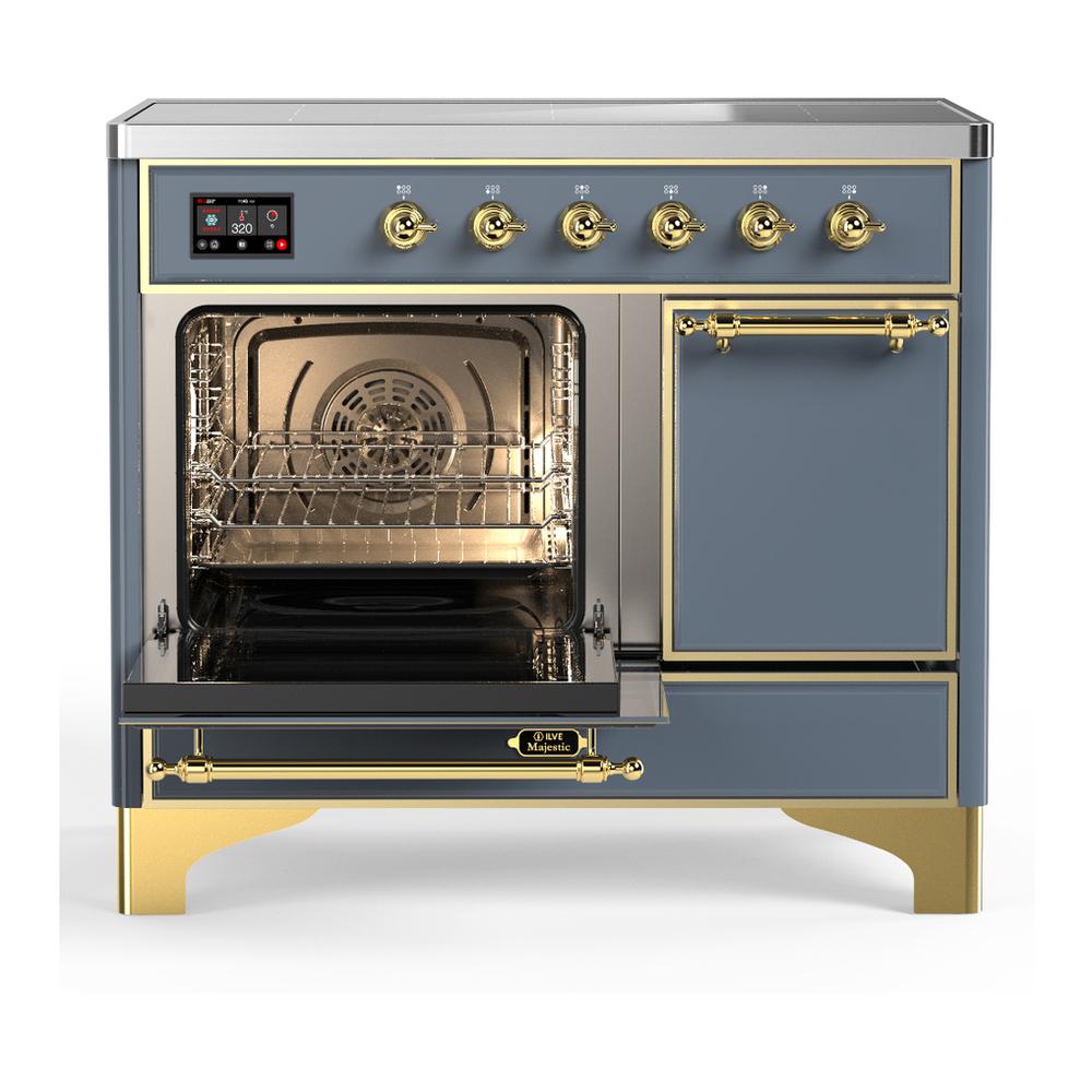 ILVE UMDIB40QNR3BGG Majestic III 40 inch Induction Range with 6 Elements, 3.82 cu. ft. Total Oven Capacity (Solid Door, Blue Grey, Brass)