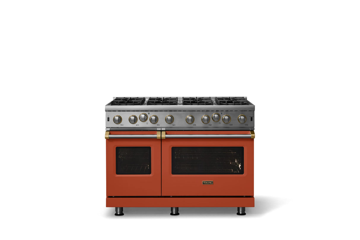 48"W. Open Burner Gas Range (Finish: Spiced Cider, Trim: Brushed Brass, Fuel: Propane)