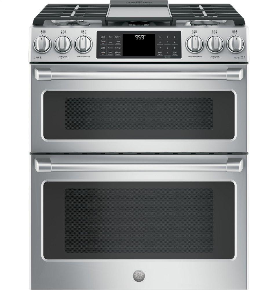 GE Cafe™ Series 30" Slide-In Front Control Gas Double Oven with Convection Range