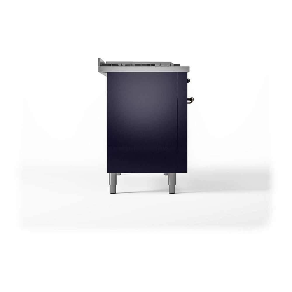 ILVE UN48FSQNMPMBBLP Nostalgie II Noblesse 48 inch Dual Fuel Range (5 Sealed Burners + Griddle + French Top, Liquid Propane, Solid Door, Midnight Blue, Burnished)
