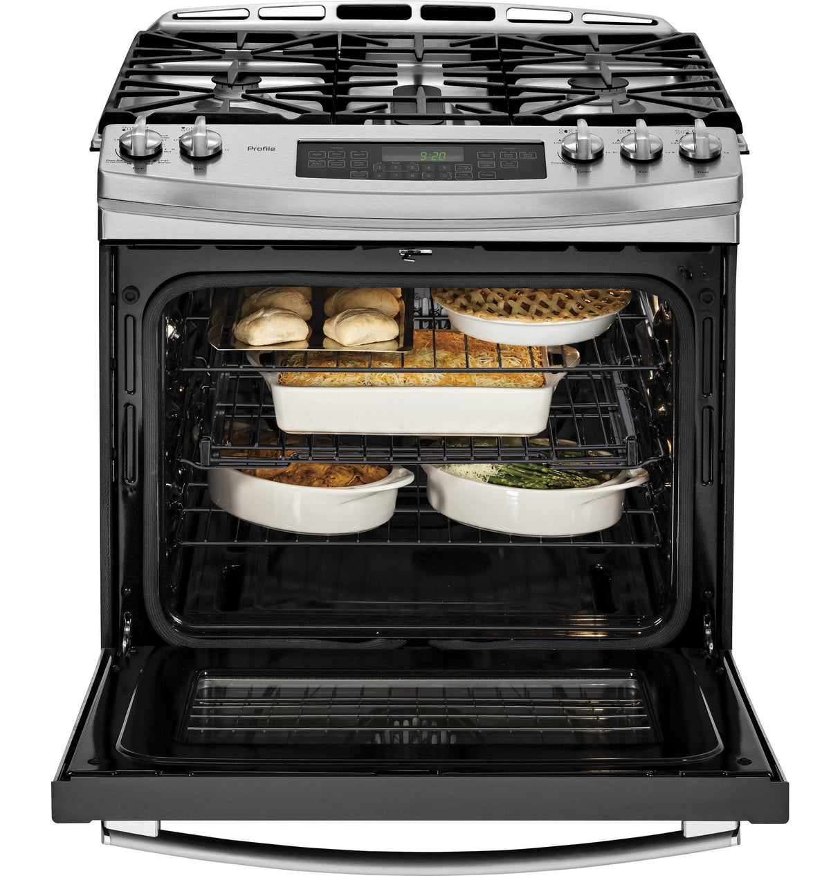 GE Profile™ Series 30" Slide-In Front Control Gas Range with Warming Drawer