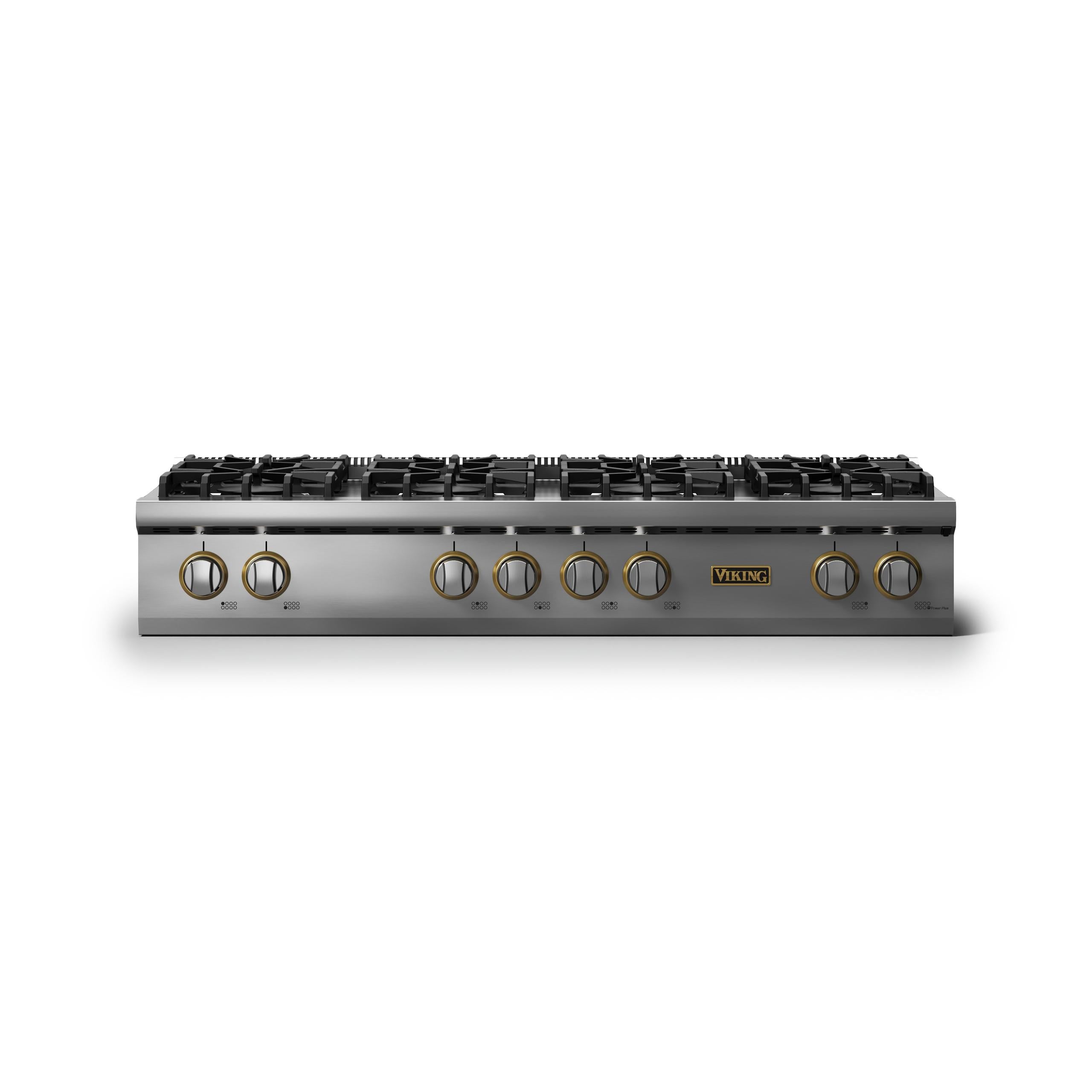 48"W. Gas Rangetop (Burner: 8b, Finish: Stainless Steel, Trim: Brushed Brass, Fuel: Natural Gas)
