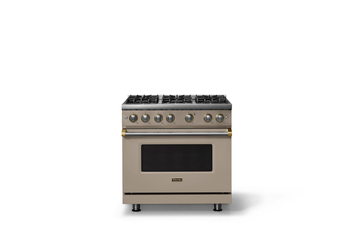 36"W. Sealed Burner Gas Range (Burner: 6b, Finish: Nantucket, Trim: Brushed Brass, Fuel: Natural Gas)