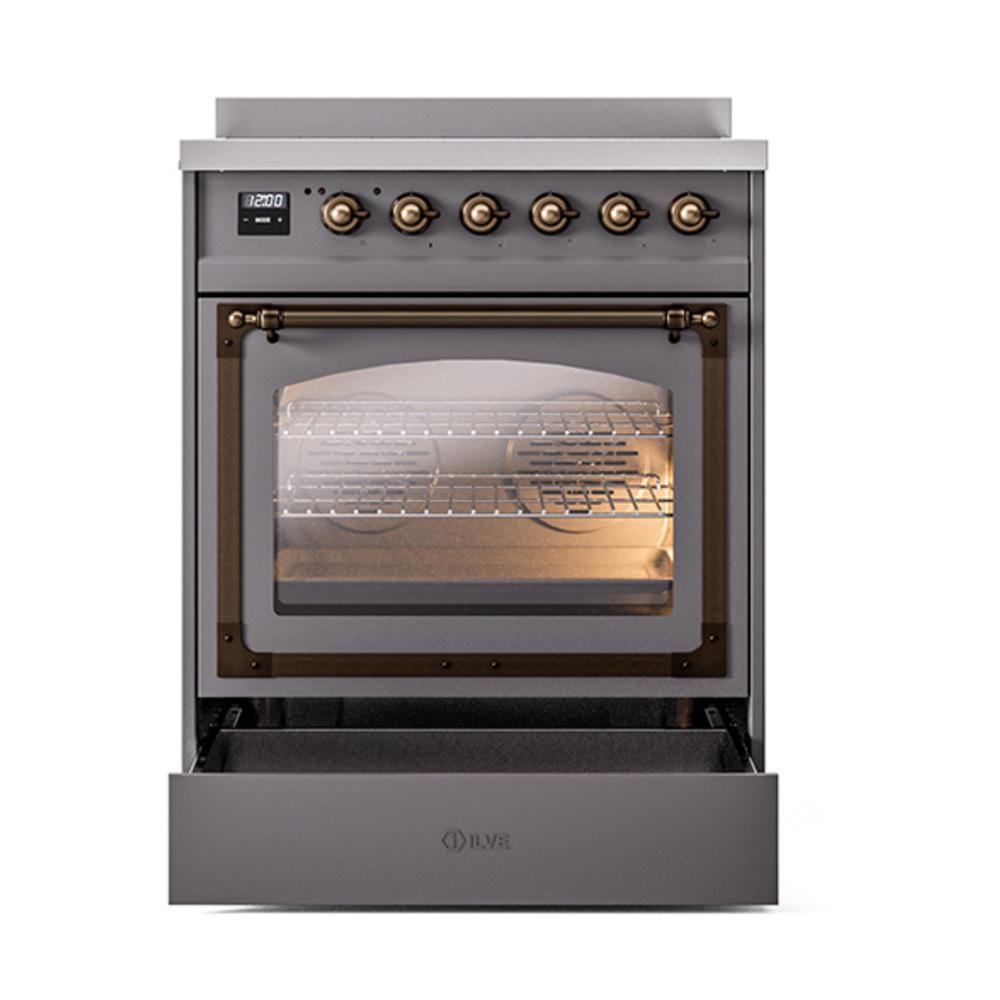 ILVE UNI304NMPMGB Nostalgie II Noblesse 30 inch Induction Range (Triple Glass Door, Graphite Matte, Burnished)