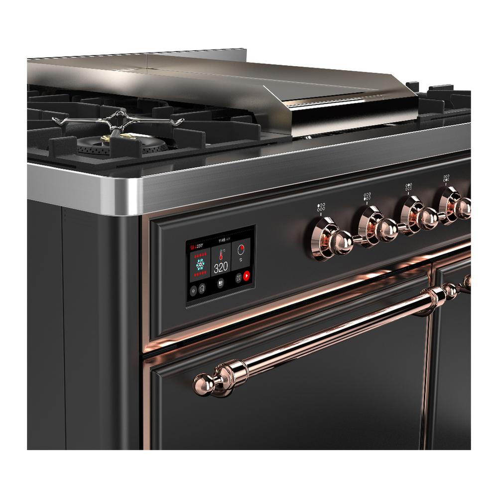 ILVE UMD40FQNR3MGPLP Majestic III 40 inch Dual Fuel Range with 6 Burners and Griddle, Dual Function Burner up to 25,000 BTU (Liquid Propane, Solid Door, Graphite Matte, Copper)