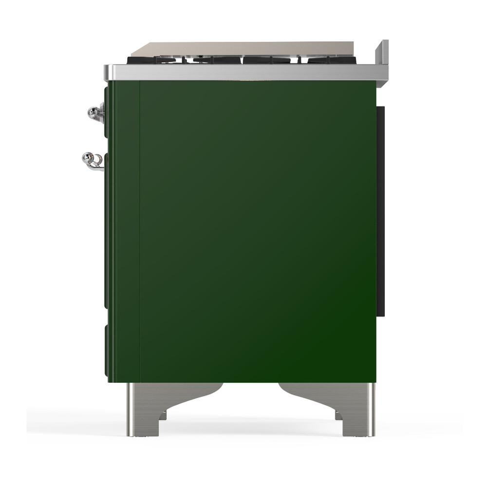 ILVE UM60FSQNR3EGCLP Majestic III 60 inch Dual Fuel Range with 7 Burners, Griddle and French Top, Dual Function Burner with up to 25,000 BTU (Liquid Propane, Solid Door, Emerald Green, Chrome)