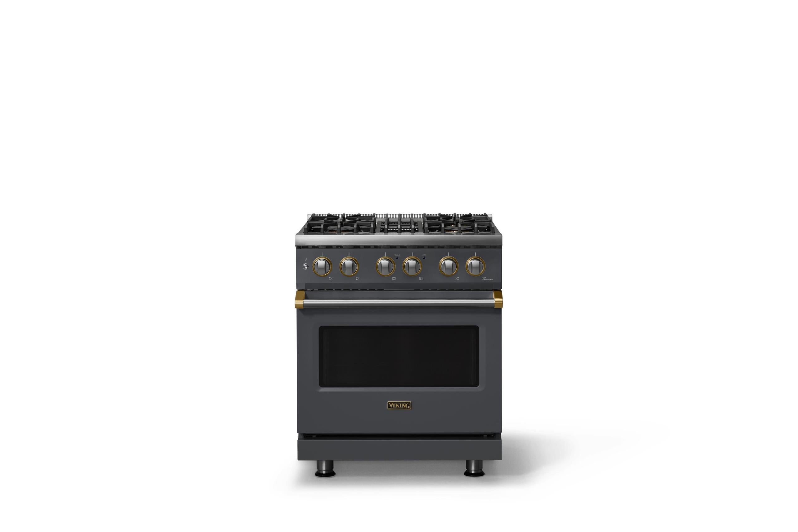 30"W. Dual Fuel Range (Finish: Cast Black, Trim: Brushed Brass, Fuel: Natural Gas)