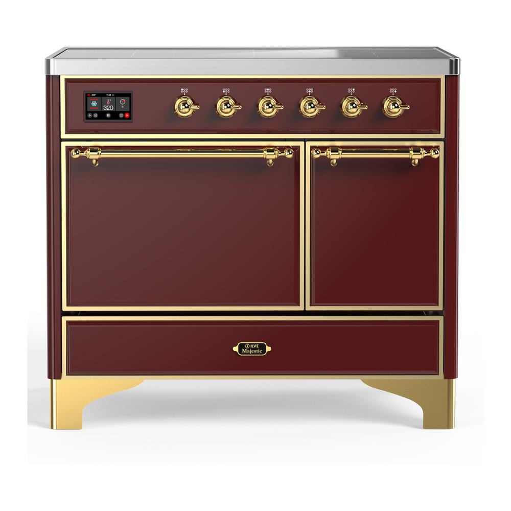 ILVE UMDIB40QNR3BUG Majestic III 40 inch Induction Range with 6 Elements, 3.82 cu. ft. Total Oven Capacity (Solid Door, Burgundy, Brass)