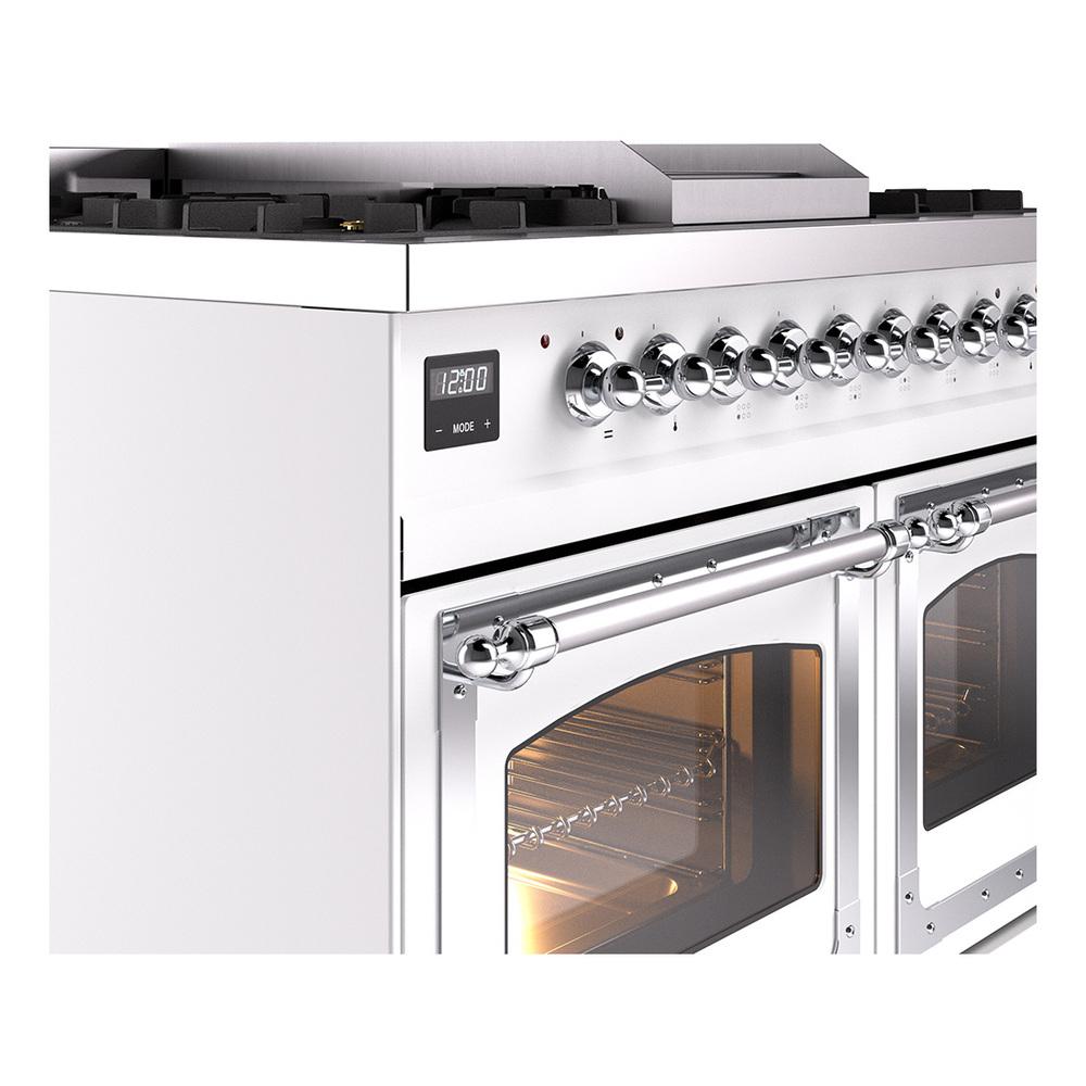 ILVE UND40FNMPWHCLP Nostalgie II Noblesse 40 inch Dual Fuel Range (Liquid Propane, Triple Glass Door, White, Chrome)
