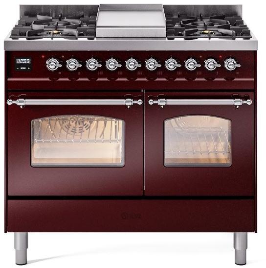 Nostalgie II 40 Inch Dual Fuel Liquid Propane Freestanding Range in Burgundy with Chrome Trim