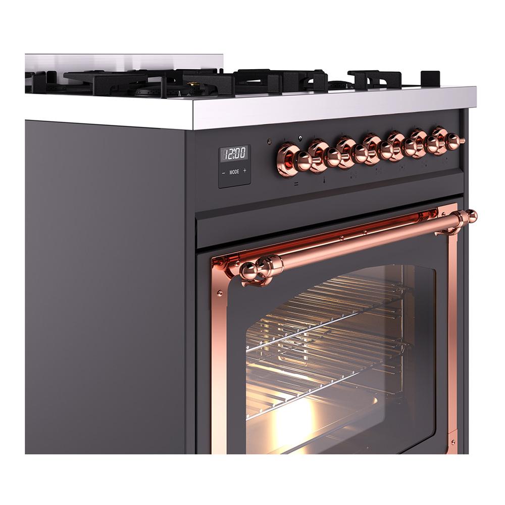 ILVE UN30NMPMGP Nostalgie II Noblesse 30 inch Dual Fuel Range (Natural Gas, Triple Glass Door, Graphite Matte, Copper)