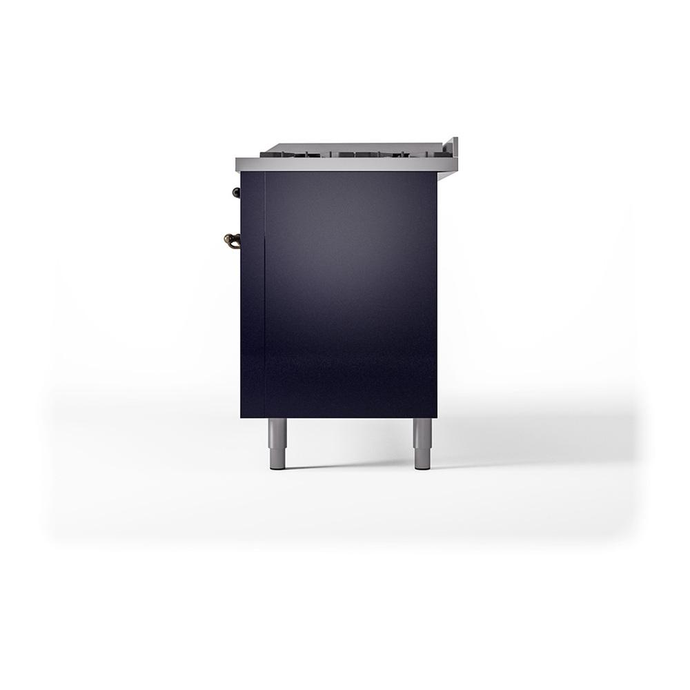 ILVE UN60FQNMPMBB Nostalgie II Noblesse 60 inch Dual Fuel Range (9 Sealed Burners + Griddle, Natural Gas, Solid Door, Midnight Blue, Burnished)