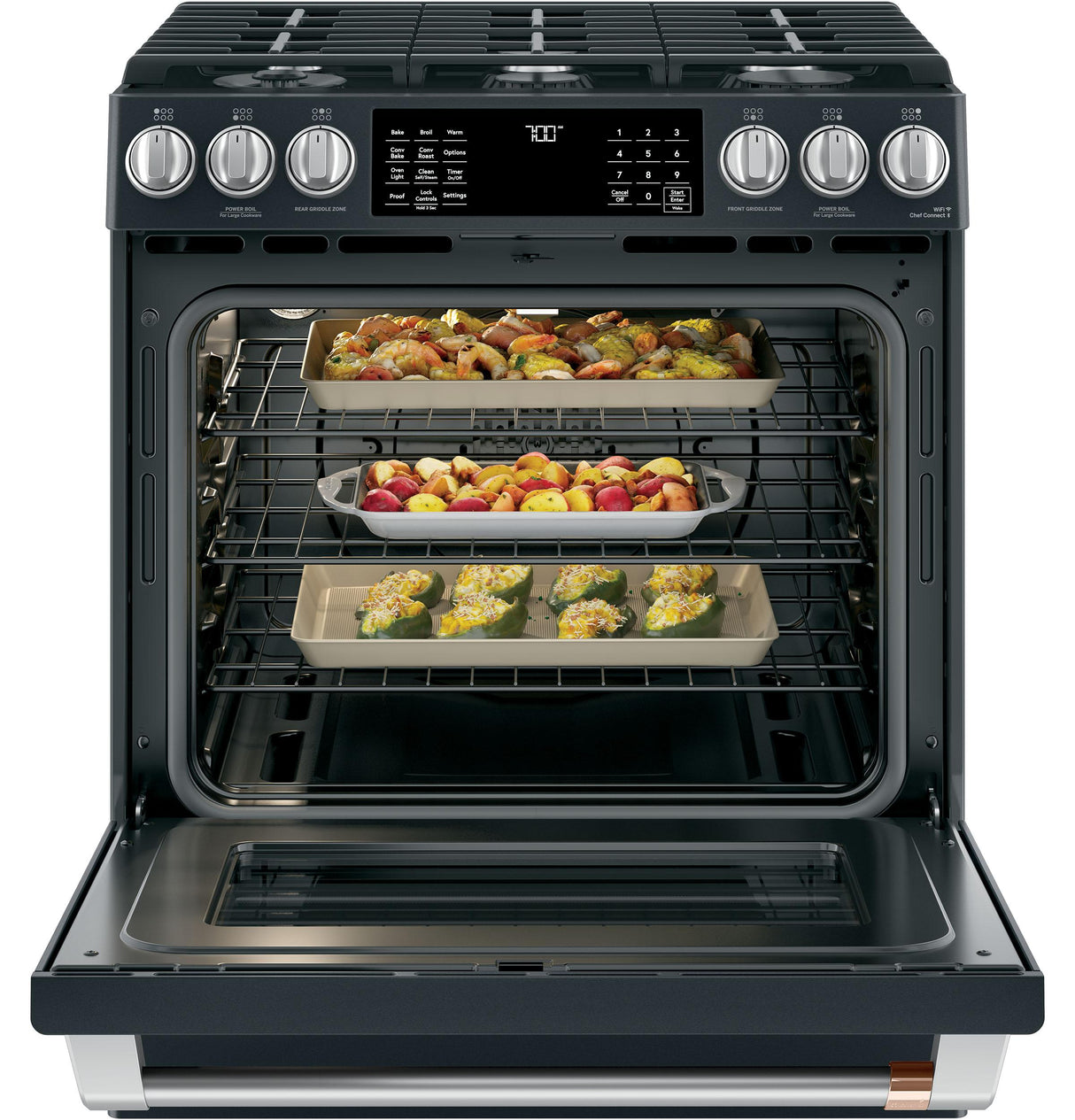 Café™ 30" Smart Slide-In, Front-Control, Gas Range with Convection Oven
