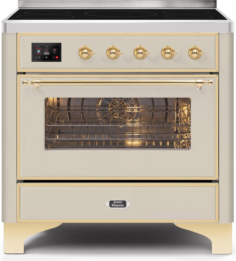 Majestic II 36 Inch Electric Freestanding Range in Antique White with Brass Trim